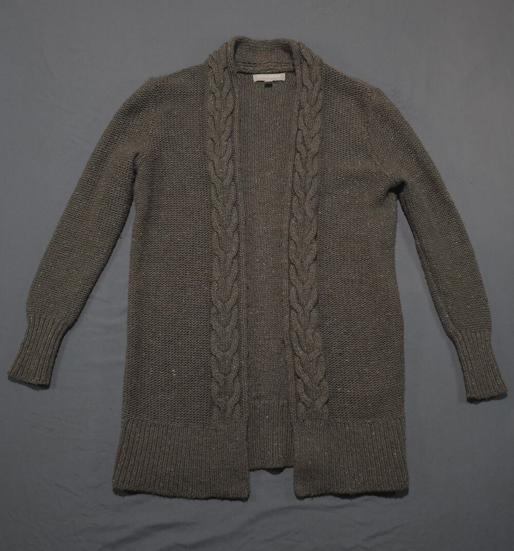 Banana Republic Womens XS Brown Wool Blend Cable Knit Open Front Long Cardigan